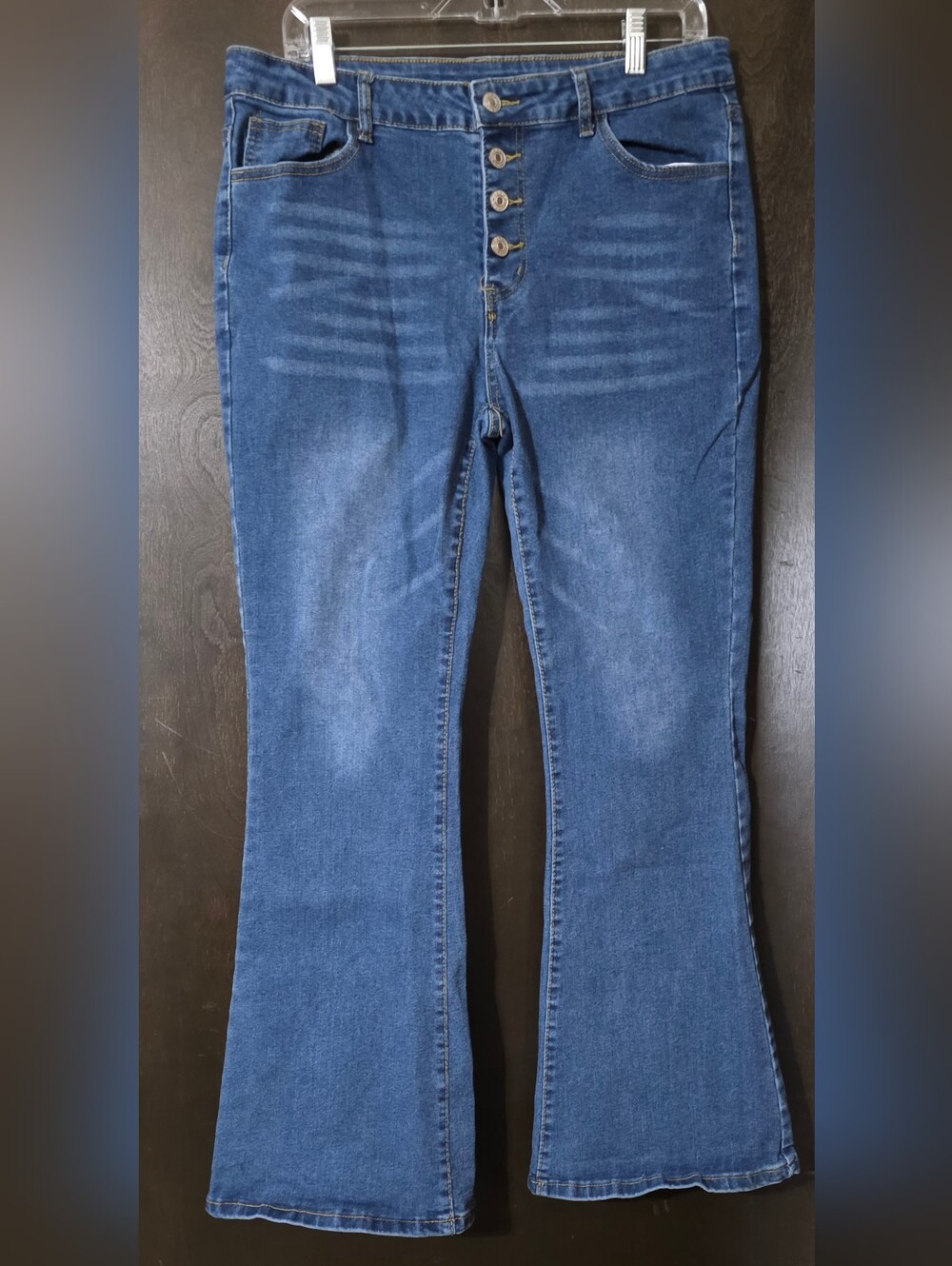 Women's High-Rise Blue Flare Jeans Button-Fly Stretch Women's Size XL - Picture 3 of 7